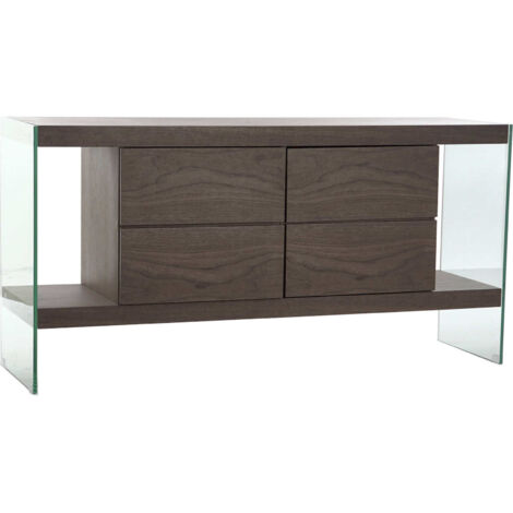 Buffet élégant portes en verre pour salon raffiné - Marron noyer avec verre transparent