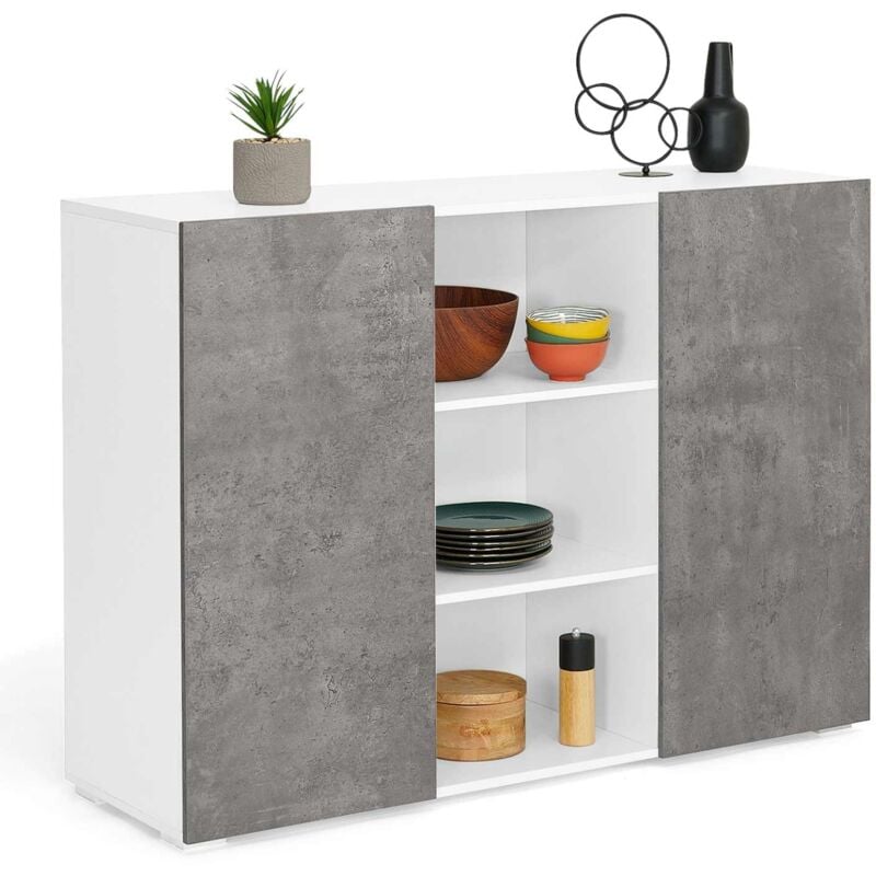 Buffet 110 cm eli blanc 2 portes effet béton