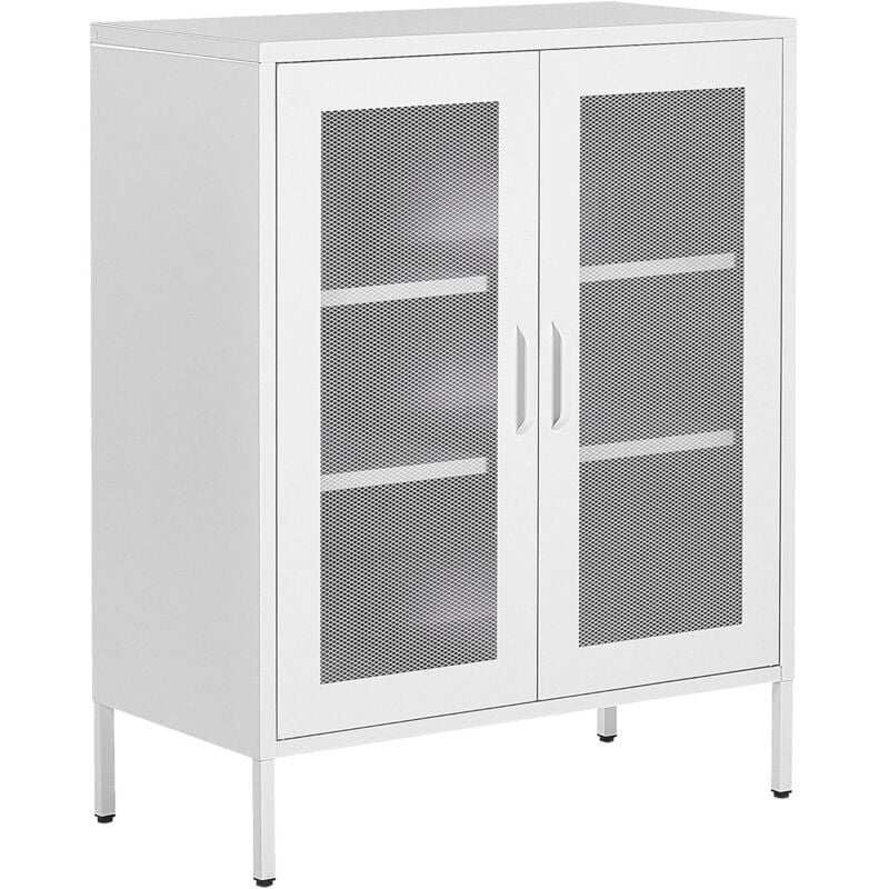 Beliani - Buffet Moderne Industriel en Acier Blanc avec 2 Portes transparentes et 3 Étagères