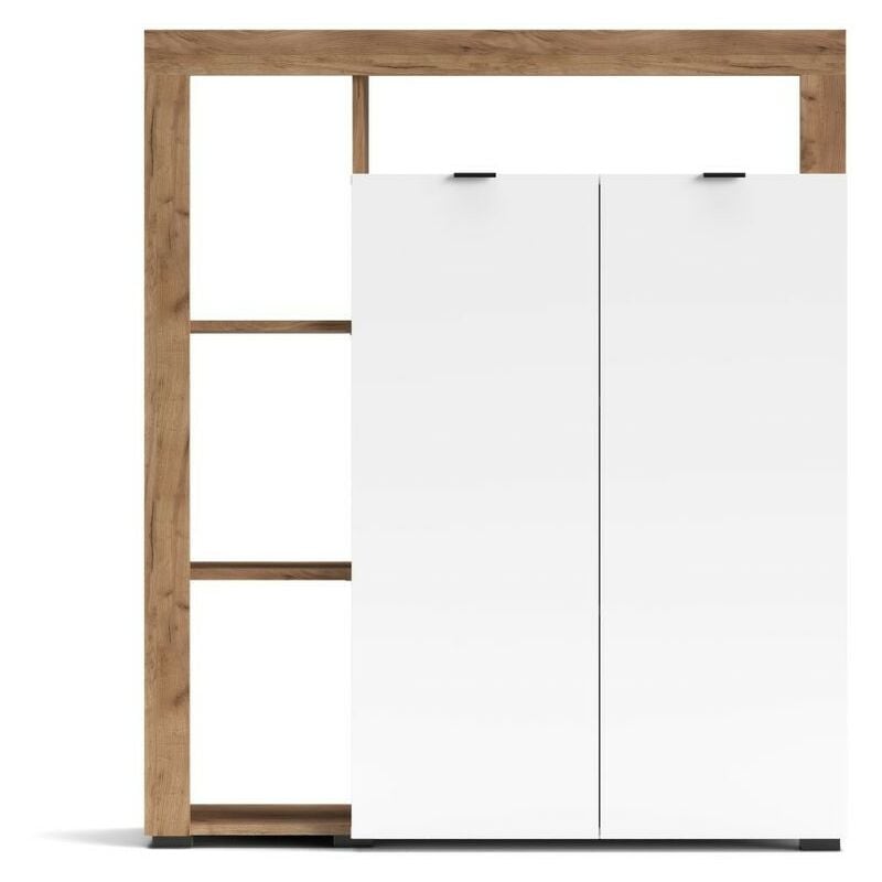 Buffet en bois 108x126h cm chêne tabac et blanc - Nexon