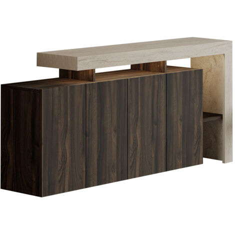 Buffet en bois "Beliz" - 170 x 35 x 80 cm - Travertin / Noyer