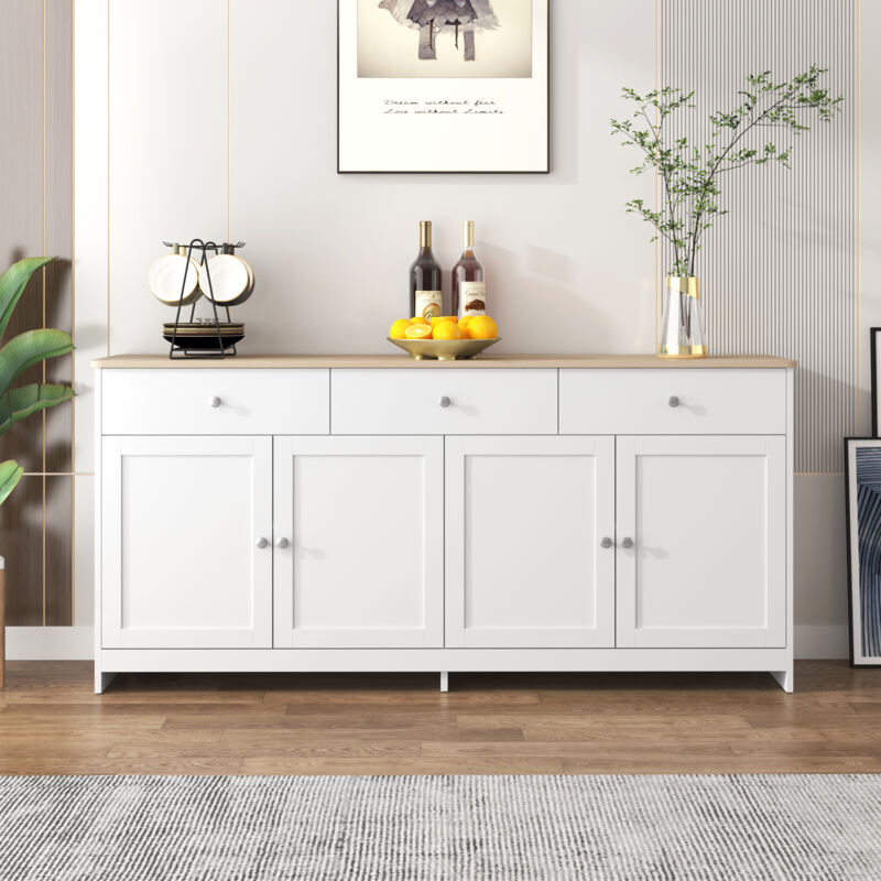 Buffet, avec quatre portes, trois tiroirs, mdf, blanc