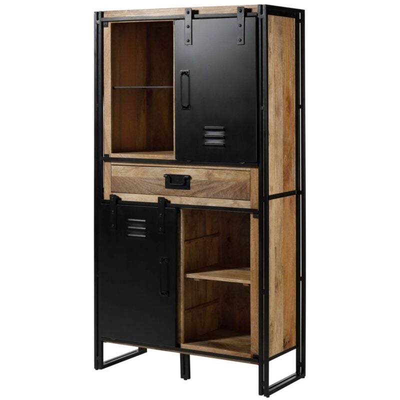Massivmoebel24 - Buffet en bois de manguier 105x45x195 laqué naturel clair / Métal noir blackburn 105