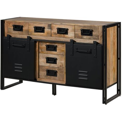 Buffet en bois de manguier 150x45x90 laqué naturel clair / Métal noir BLACKBURN 110