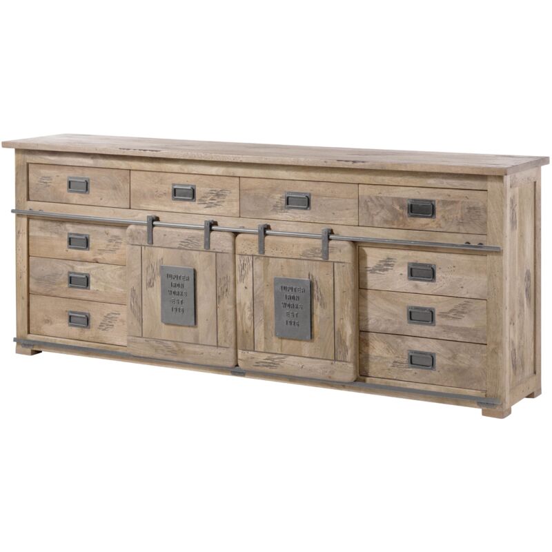 Massivmoebel24 - Buffet en bois de manguier 220x45x90, vernis beige, railway 392