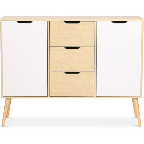 Buffet en Bois - Design Scandinave - 3 tiroirs - Roger Bois naturel