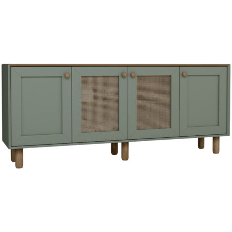 Buffet en bois et cannage "Bohemian" - 180 x 40 x 75 cm - Vert