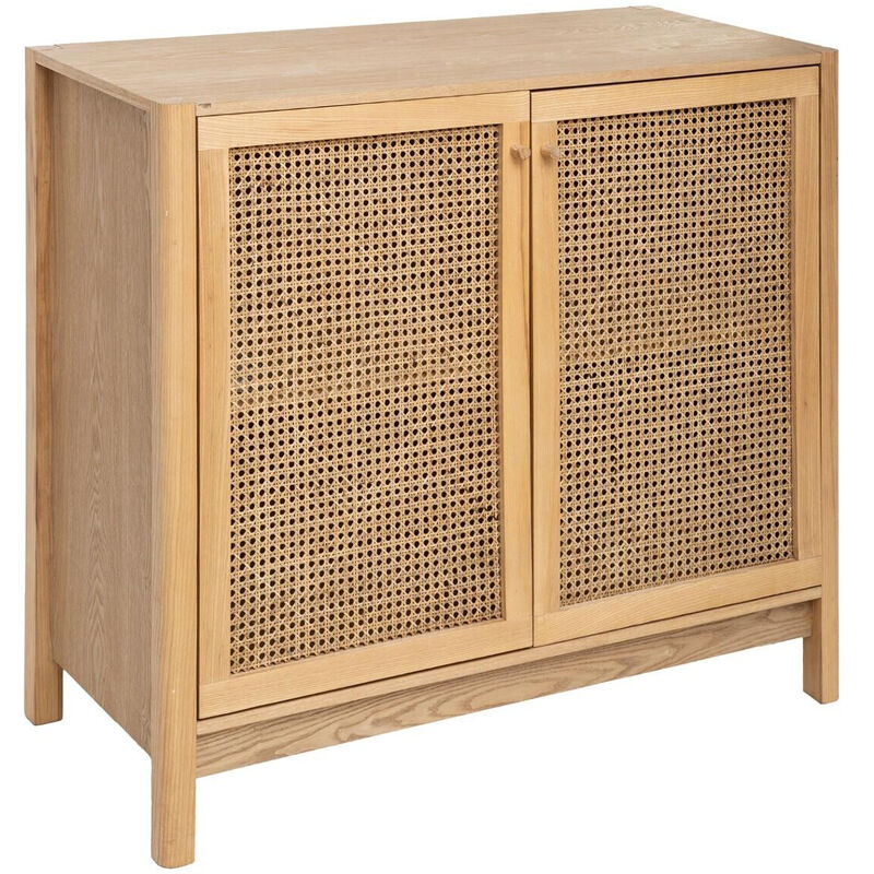 Buffet en bois et cannage rotin coloris beige - Longueur 100 x Profondeur 45 x Hauteur 89,5 cm Pegane