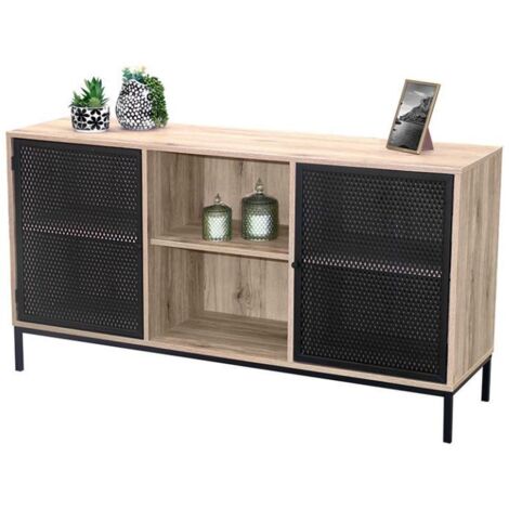 Buffet en bois et métal "Soho" - Beige/Noir - L 140 x P 40 x H 75 cm - Livraison gratuite