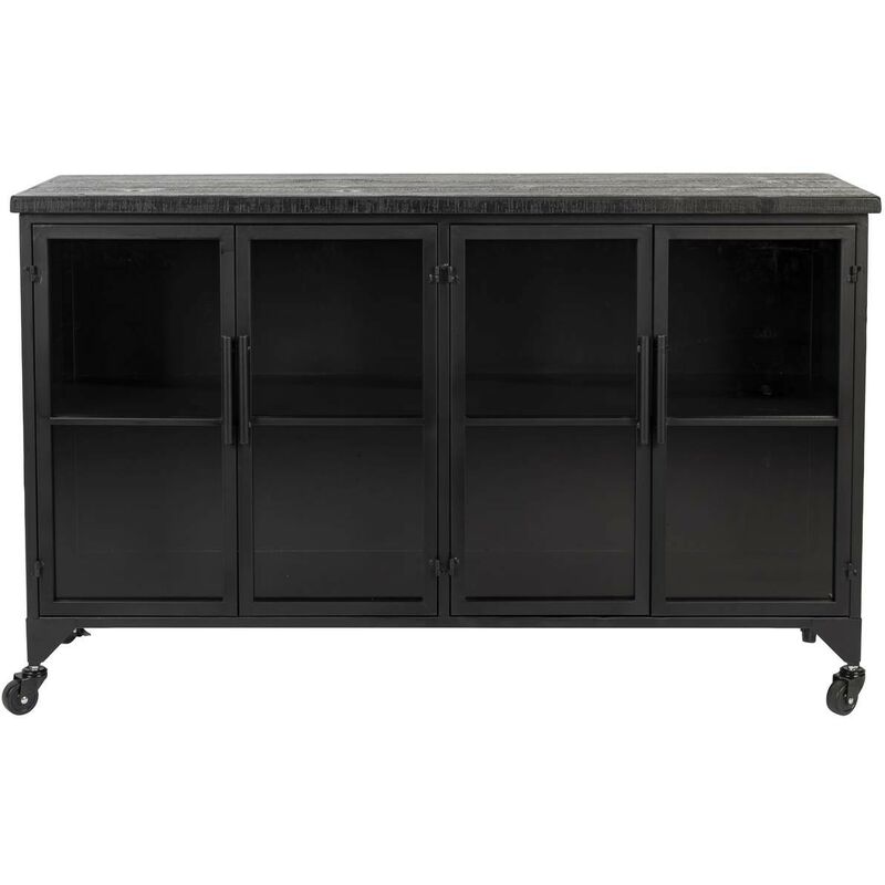 Buffet en bois et métal à roulettes l120cm - ferre noir