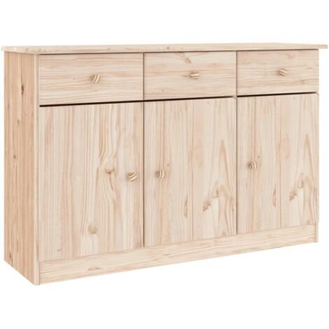 Buffet en bois massif 3 portes 3 tiroirs Malona 112cm – Style intemporel et pratique-Naturel