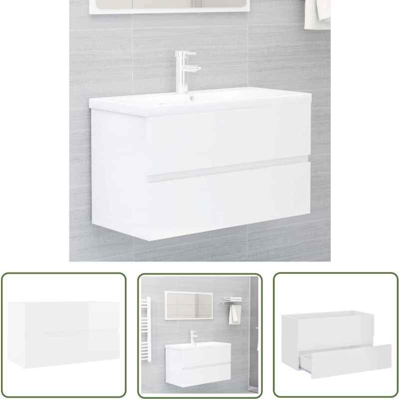 Nova - The Living Store Armoire d'évier Blanc brillant 80x38,5x45 cm Bois d'ingénierie - Meuble Salle De Bain - Armoire Lavabo - Meuble Vasque
