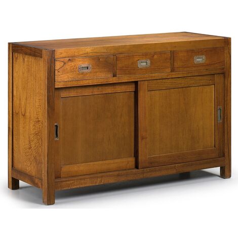 Buffet en bois massif de Mindy 2 portes coulissantes 3 tiroirs Orka 120cm
