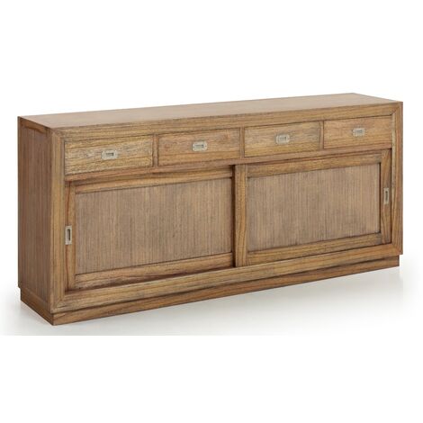 Buffet en bois massif de Mindy naturel 2 portes coulissantes 4 tiroirs Mazari 200cm