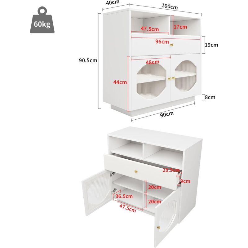 Buffet en Bois Moderne avec 2 Compartiments, Buffet Salle a Manger avec 2 Portes et 1 tiroirs,Buffet avec Portes vitrées,Armoire de Rangement,Buffet