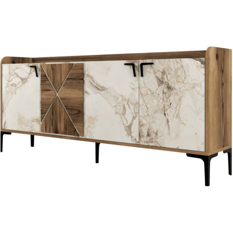 Buffet en bois "Venedik" - 180 x 35 x 78 cm - Blanc marbré