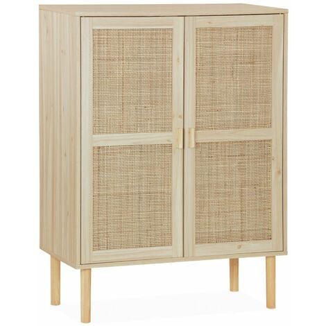 Buffet en cannage - Camargue - décor bois et cannage. 2 portes. buffet haut. vaisselier. L 80 x l 40 x H110cm