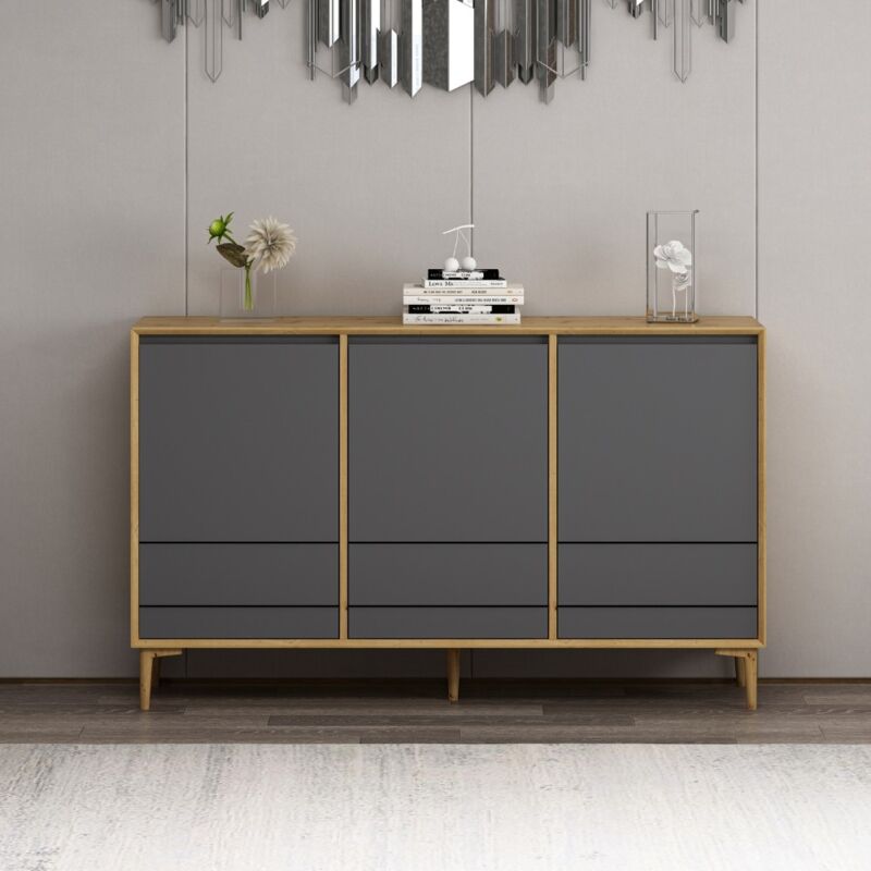 Buffet en chêne anthracite 150x40x90 cm