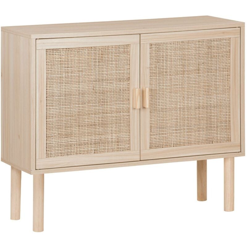Sweeek - Buffet en décor bois et cannage - Camargue - 2 portes. buffet bas. 80x30x68cm