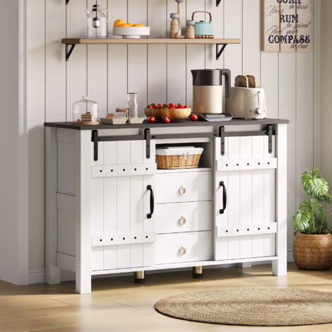 Buffet en MDF blanc 120x40x80 cm, avec 2 portes coulissantes, 3 tiroirs et grand espace de rangement