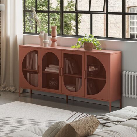 Buffet en métal avec 4 portes à croisillons couleur terre cuite 160x40x90H Tayra