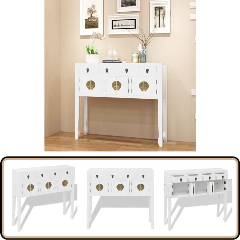 Vidaxl - Buffet en style chinois en bois massif Blanc - Buffet - Meuble Tv - Commode - Armoire - Mobilier Oriental