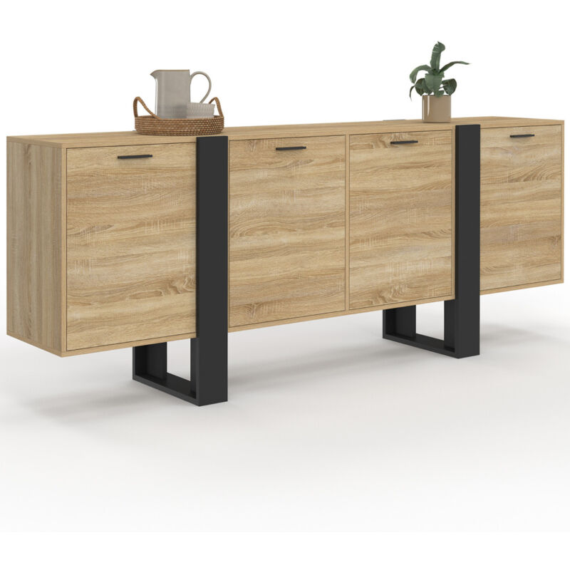 Buffet enfilade 200 cm phoenix xxl 4 portes bois et noir