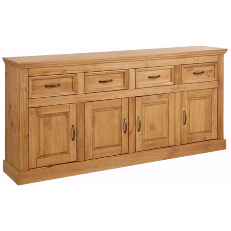 Buffet enfilade 4 portes 4 tiroirs – Bois massif FSC® – Style maison de campagne – Rangement élégant pour petits espaces