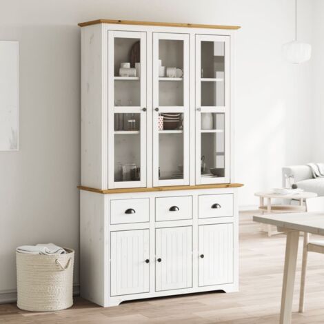 Buffet, Enfilade, Armoire de cuisine BODO blanc et marron 115,5x43x200,5cm bois massif de pin QWE21440 DESIGN IN