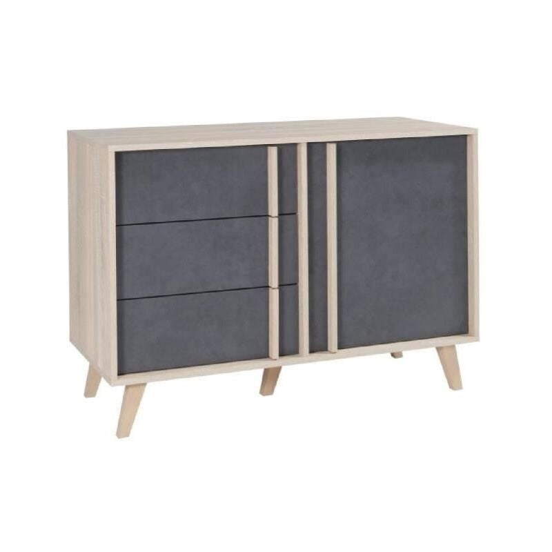 Meublorama - Buffet enfilade bahut petit modèle malmo chêne clair et gris béton