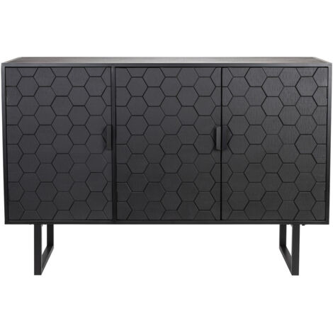 Buffet et Bahut, Buffet Link High noir, 135 cm, Design graphique Bois en Wood, BOITE A DESIGN