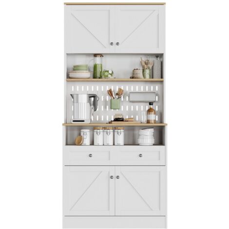 Buffet et enfilade blanc élégant-2 tiroirs et 4 portes-poignées argentées-grand rangement-80x40x175cm