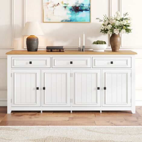 Buffet et enfilade-Contemporain-Élégant-Structure en bois massif-2 Portes-4 Tiroirs-Rangement salon-160x35x76(cm)