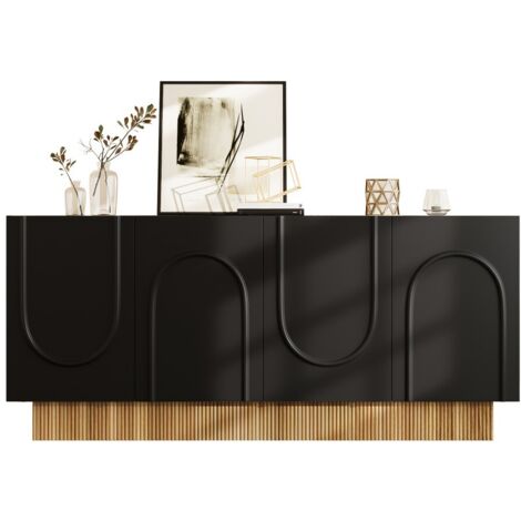 Buffet et enfilade moderne 4 portes noir-U structure-Grand rangement-Salon et salle à manger-160x75x38cm