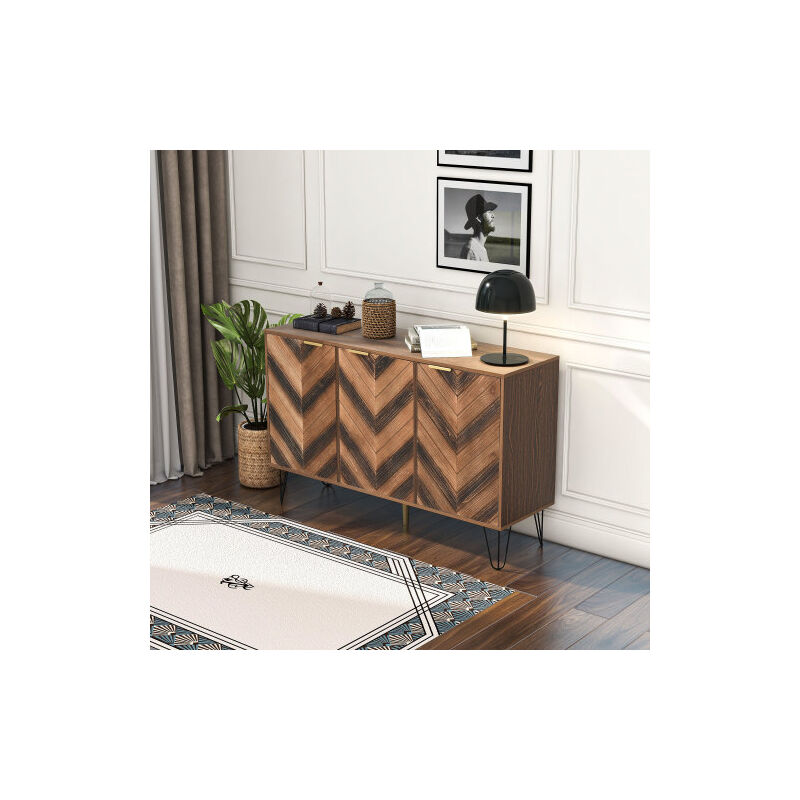 Groofoo - Buffet exclusif à trois portes, avec des détails élégants et un espace de rangement généreux. Porte plaquée bois massif, aspect concave et