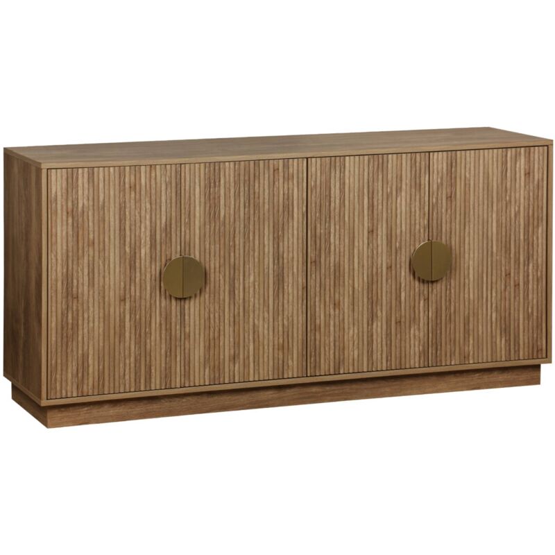 Sweeek - Buffet exotique 4 portes. effet bois de manguier rainuré. buffet bas. poignées en métal doré. l 160 x p 40 x h 75cm