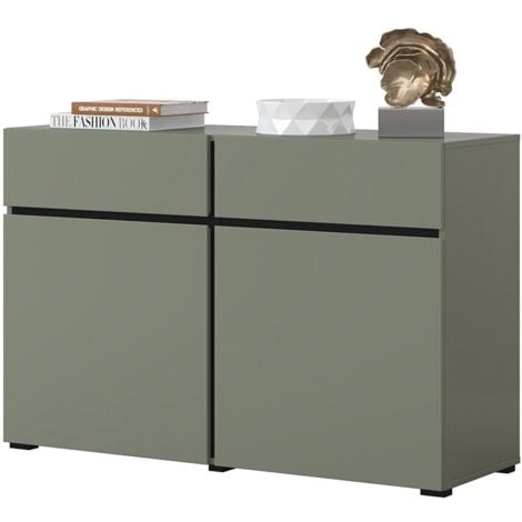 MEUBLORAMA Buffet Farbe Salbeigrün 120cm Kollektion HAVANA. Sideboard Design mit 2 Türen und 2 Schubladen.