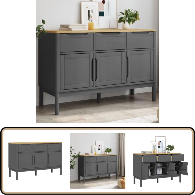 Buffet floro gris 114x43x74 cm bois massif de pin - Buffet Design Moderne - Buffet Gris - Buffet Bois Massif - Meuble Rangement - Armoire Buffet