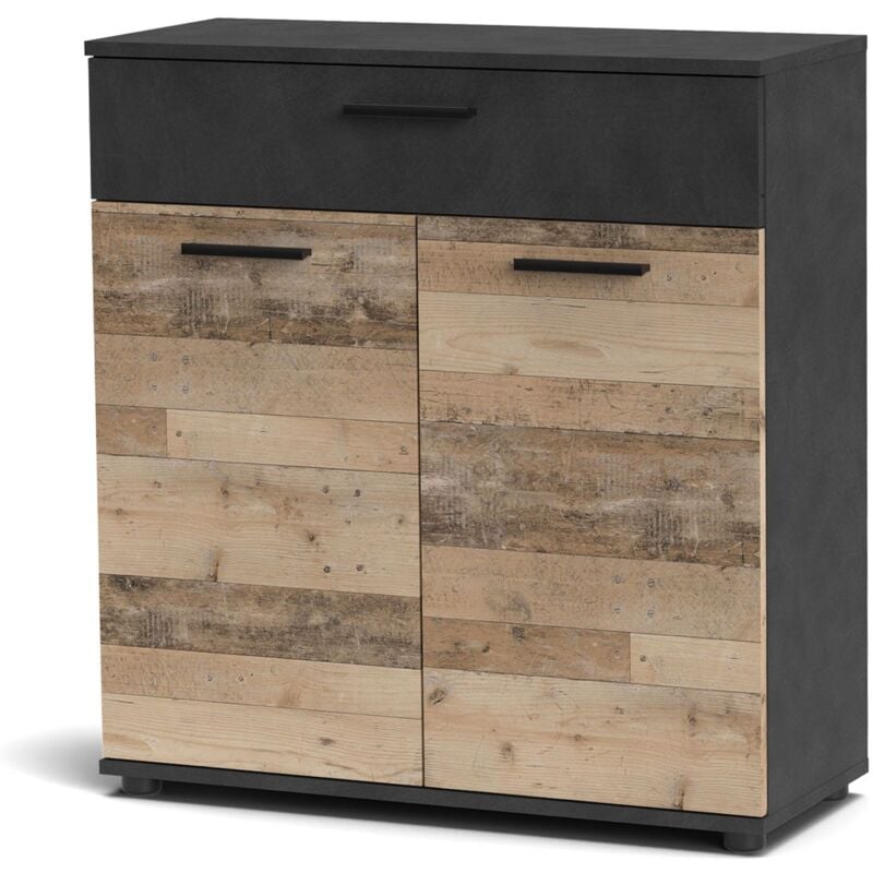 Cotecosy - Buffet gain de place style industriel Bernardo L80cm Chêne clair et gris