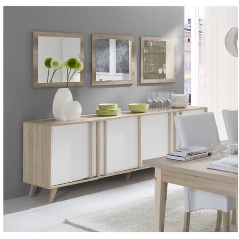 Buffet grande modello + 3 specchi collezione MALMO colore rovere chiaro e bianco.