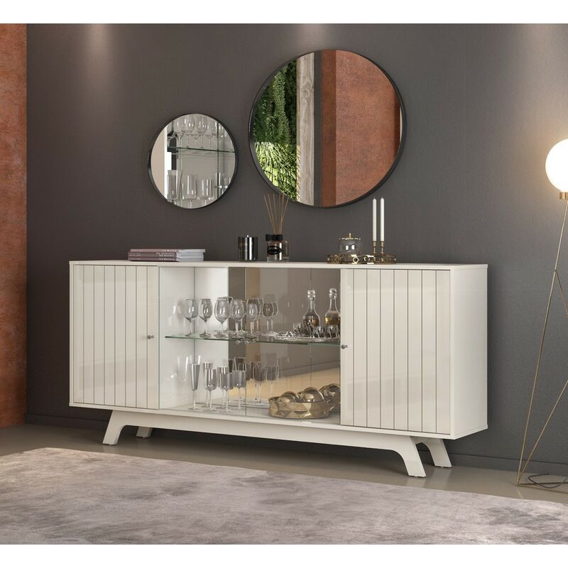 

Buffet GRENOBLE, 4 puertas, cristal, madera, blanco roto, 180 cms.