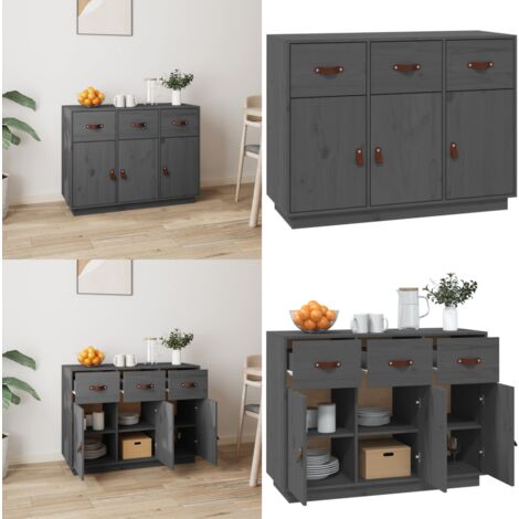 Buffet Gris 100x40x75 cm Bois massif de pin - Buffet - Meuble De Rangement - Commode - Armoire - Mobilier - Home & Living