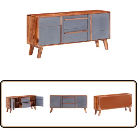 Buffet gris 120x30x55 cm bois massif - Buffet En Bois - Meuble De Rangement - Mobilier De Salon - Commode - Meubles Vintage
