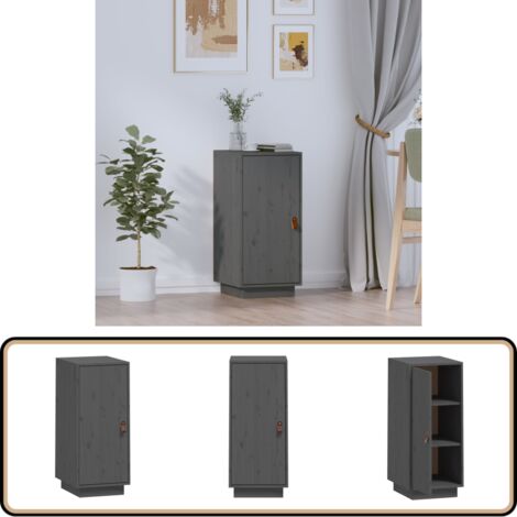 Buffet Gris 34x40x75 cm Bois massif de pin - Buffet - Meuble De Rangement - Commode - Armoire - Bois Massif