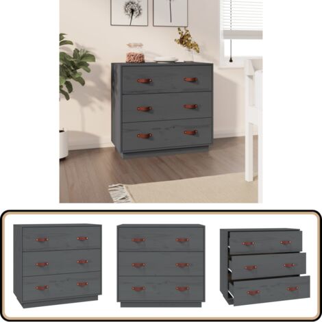 Buffet Gris 80x40x75 cm Bois massif de pin - Buffet - Meuble De Rangement - Commode - Armoire - Bois Massif