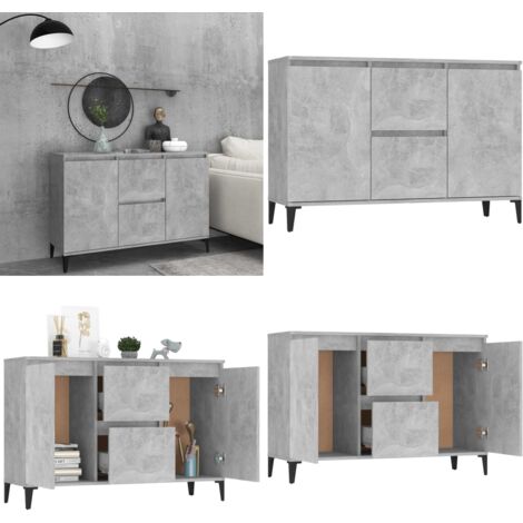 Buffet gris béton 104x35x70 cm bois d'ingénierie - Buffet Industriel - Meuble Rangement - Armoire Salon - Commode - Étagère Murale - Home & Living