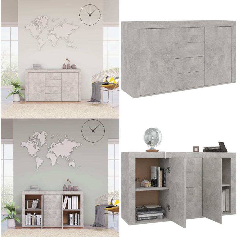 Vidaxl - Buffet Gris béton 120x36x69 cm Bois d'ingénierie - Meuble De Rangement - Buffet Gris - Meuble Entrée - Armoire Tiroir - Mobilier Moderne