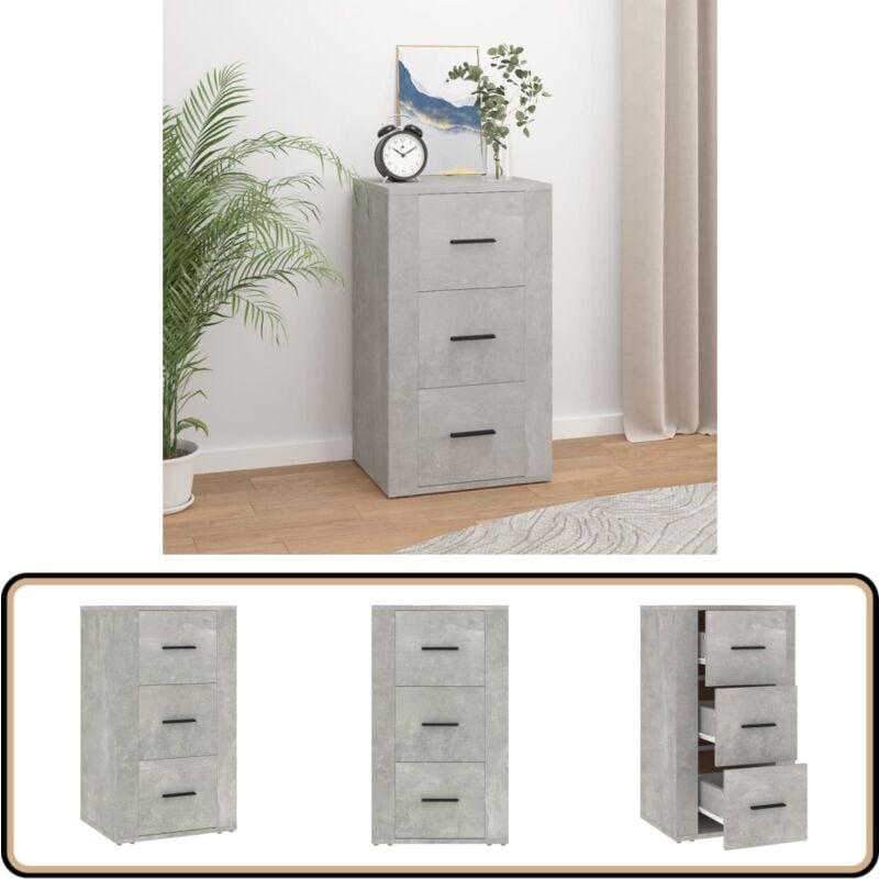 Vidaxl - Buffet Gris béton 40x33x70 cm Bois d'ingénierie - Buffet Gris - Buffet Moderne - Meuble Rangement - Commode Tiroir - Mobilier Salon