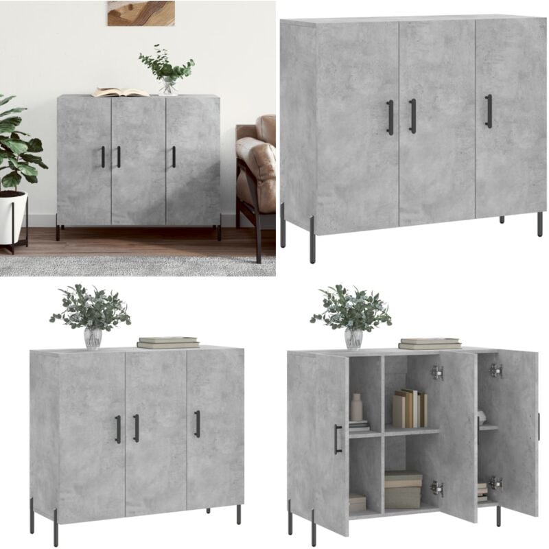 Buffet gris béton 90x34x80 cm bois d'ingénierie - Buffet Design Moderne - Buffet Rangement - Buffet Cuisine - Armoire Murale - Meuble Entrée - Home &