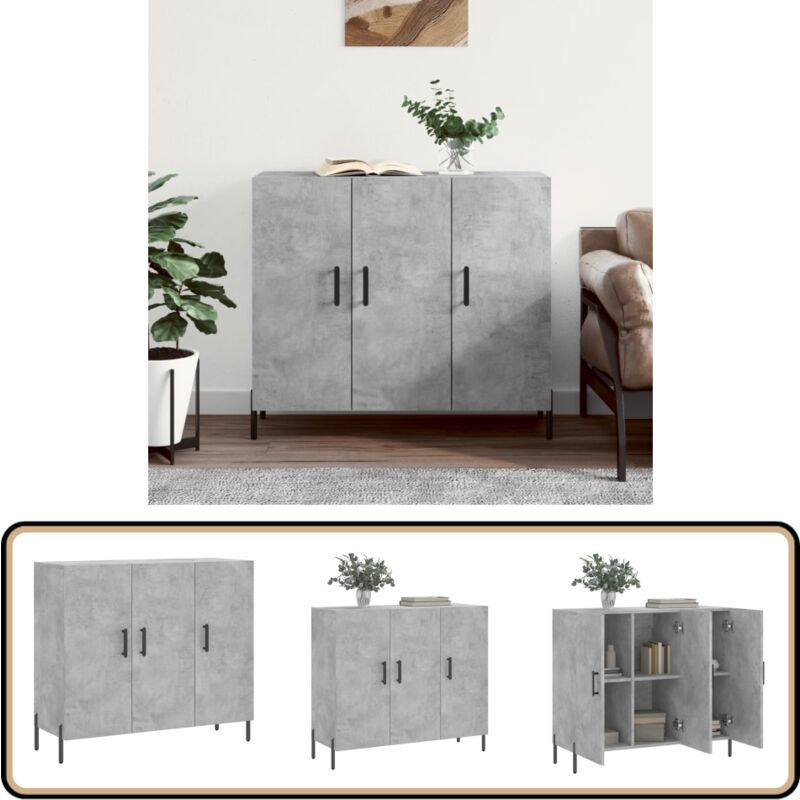 Vidaxl - Buffet gris béton 90x34x80 cm bois d'ingénierie - Buffet Design Moderne - Buffet Rangement - Buffet Cuisine - Armoire Murale - Meuble Entrée